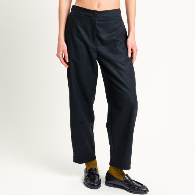 Vicolo-Pantalone flanella misto lana elastico dietro - nero