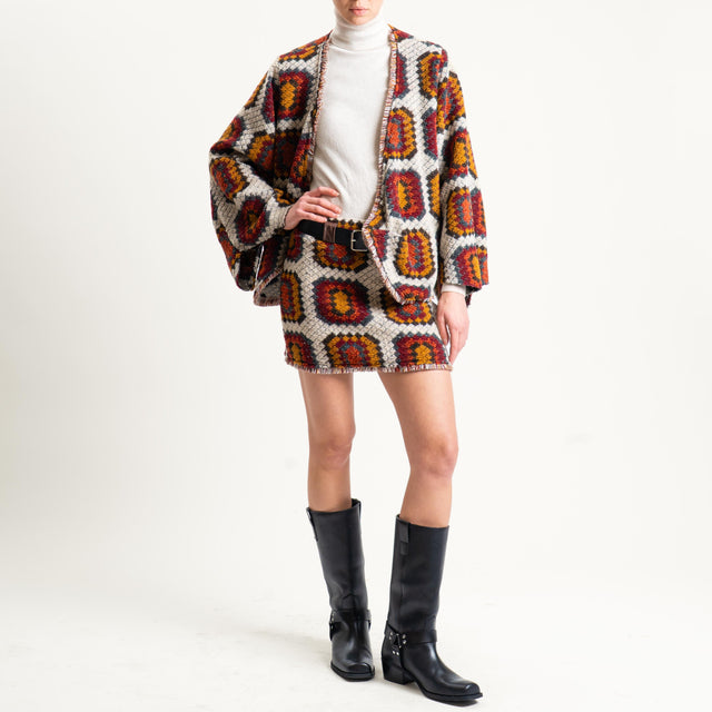 Vicolo-Cardigan misto lana fantasia - latte/vino/senape