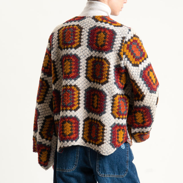Vicolo-Cardigan misto lana fantasia - latte/vino/senape