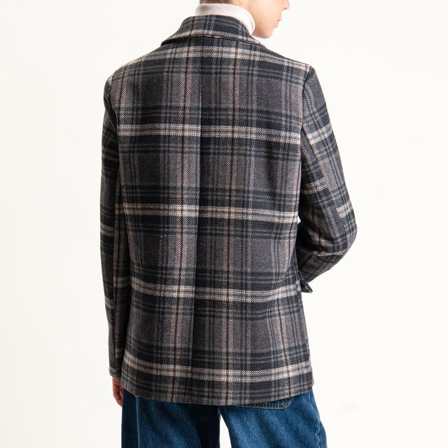 Vicolo-Giacca check misto lana con spille - grigio/nero/beige