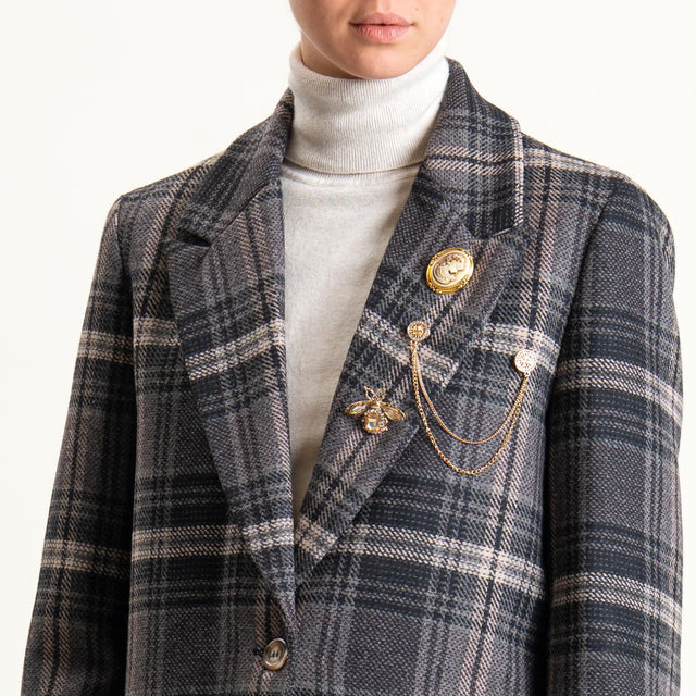 Vicolo-Giacca check misto lana con spille - grigio/nero/beige