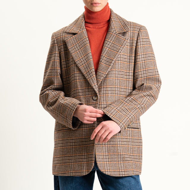 Vicolo-Giacca principe di galles misto lana - beige/cuoio/moro