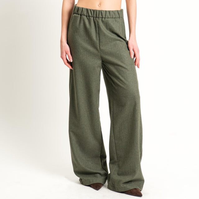 Vicolo-Pantalone flanella misto lana wide leg - militare
