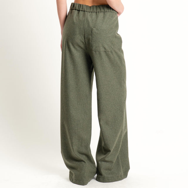 Vicolo-Pantalone flanella misto lana wide leg - militare