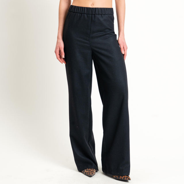 Vicolo-Pantalone flanella misto lana wide leg - nero
