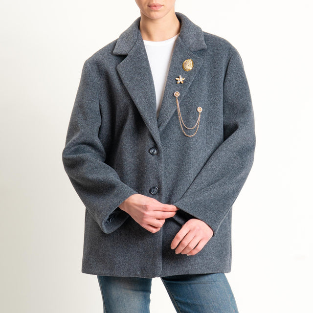 Vicolo-Giacca cappotto oversize con spille - grigio