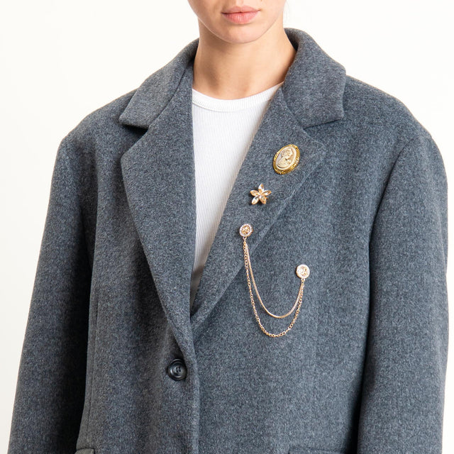 Vicolo-Giacca cappotto oversize con spille - grigio
