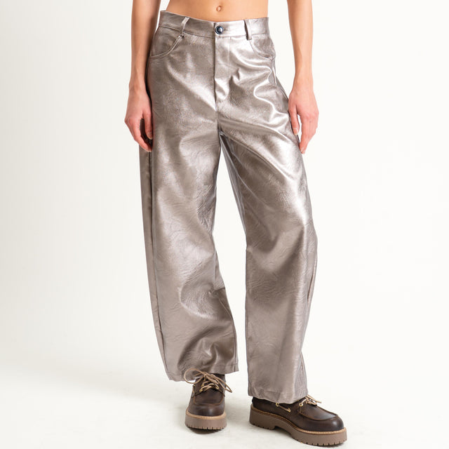Vicolo-Pantalone barrel similpelle - laminato bronzo