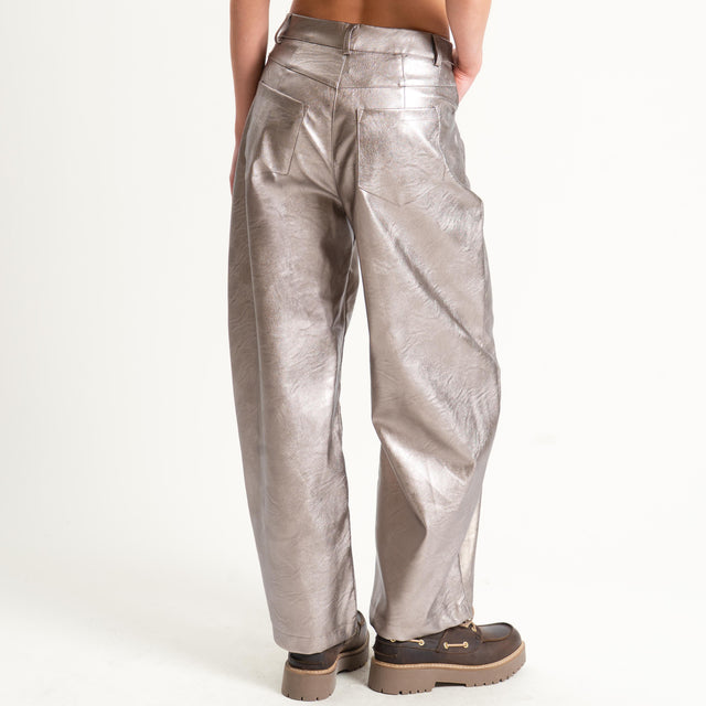 Vicolo-Pantalone barrel similpelle - laminato bronzo