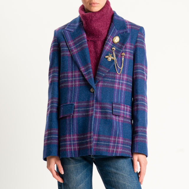 Vicolo-Giacca check misto lana con spille - blu/malva