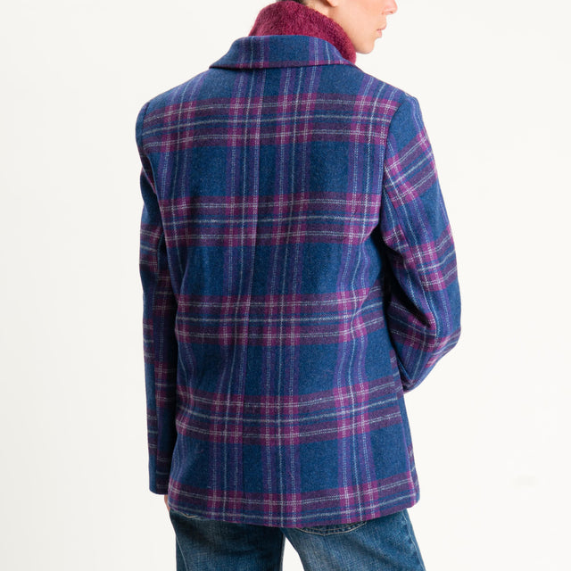 Vicolo-Giacca check misto lana con spille - blu/malva