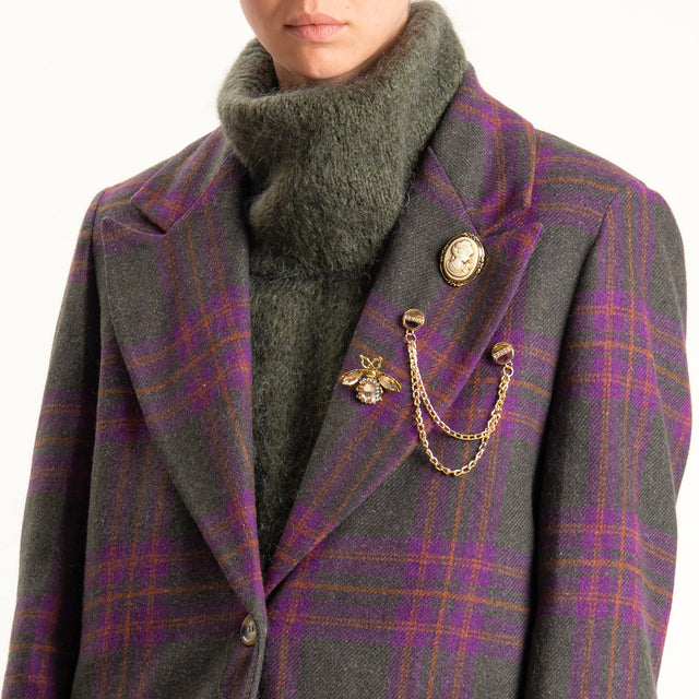 Vicolo-Giacca check misto lana con spille - militare/malva