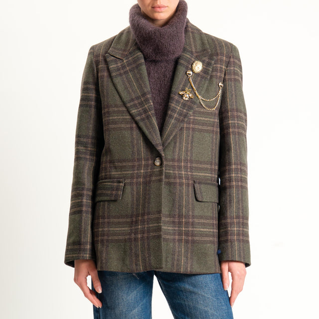 Vicolo-Giacca check misto lana con spille - militare/moro
