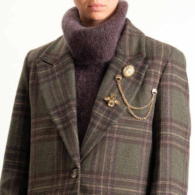Vicolo-Giacca check misto lana con spille - militare/moro