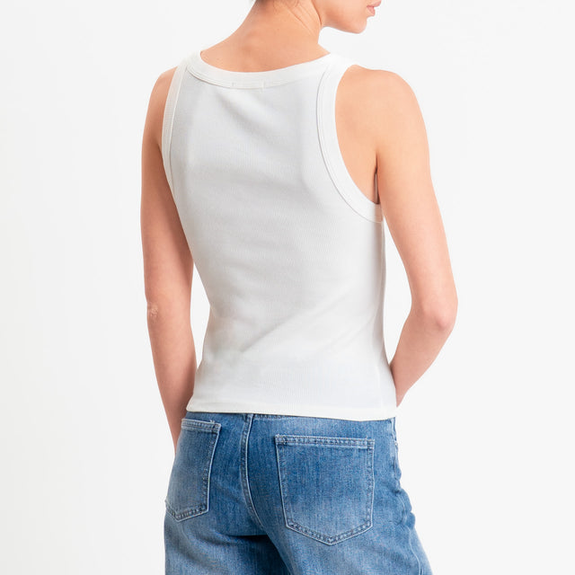Vicolo-Top scollo v a costine - bianco