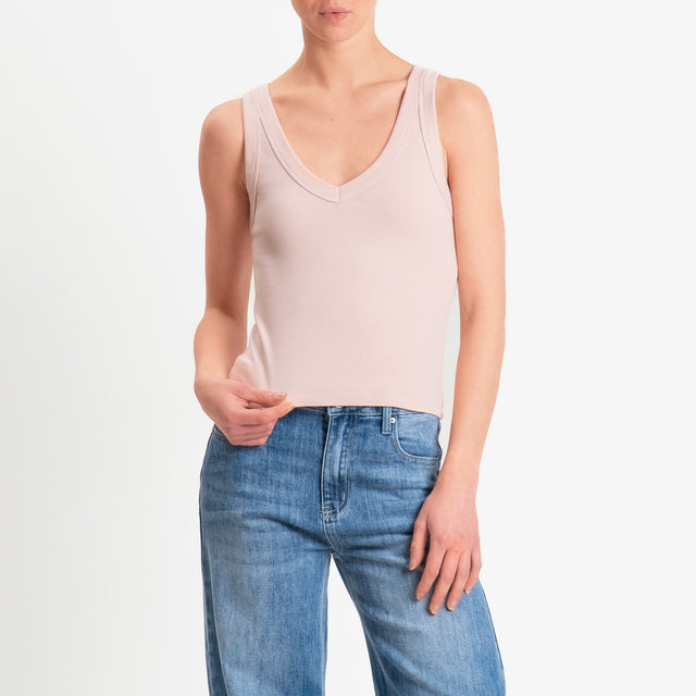 Vicolo-Top scollo v a costine - light pink