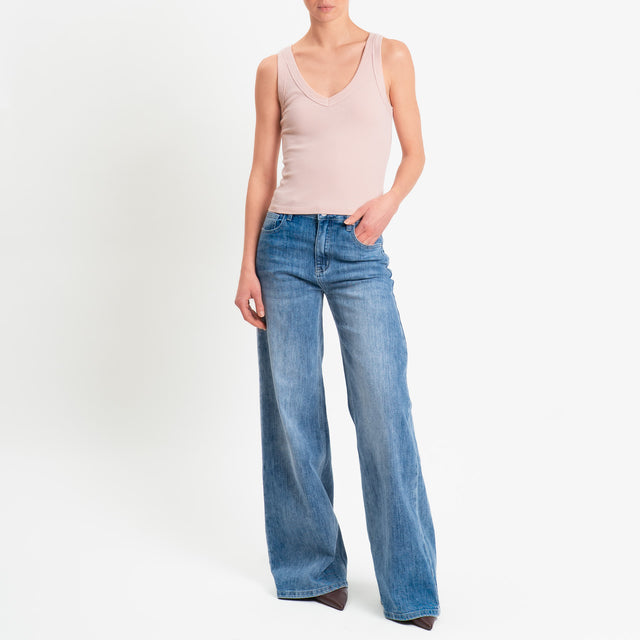 Vicolo-Top scollo v a costine - light pink