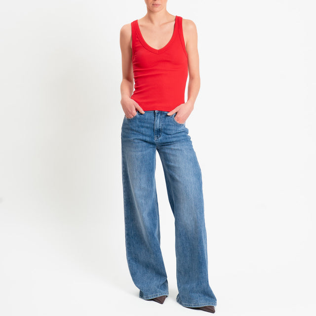 Vicolo-Top scollo v a costine - rosso