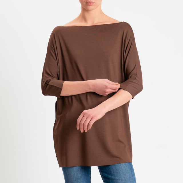 Vicolo-T-shirt over taglio vivo in jersey - choco