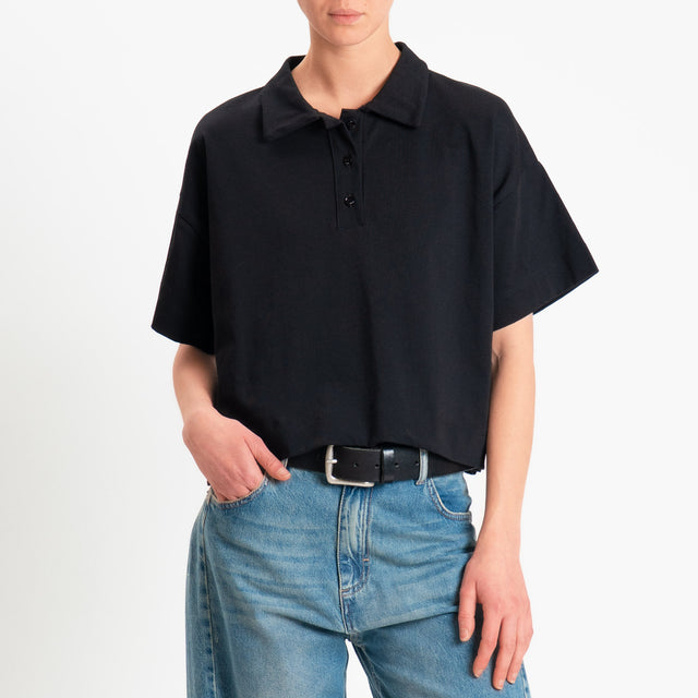 Vicolo-T-shirt collo polo con spacchi laterali - nero