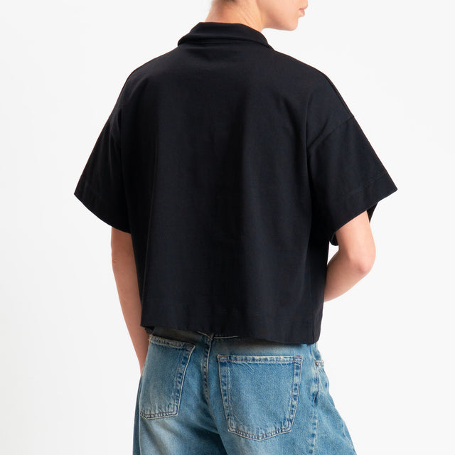 Vicolo-T-shirt collo polo con spacchi laterali - nero