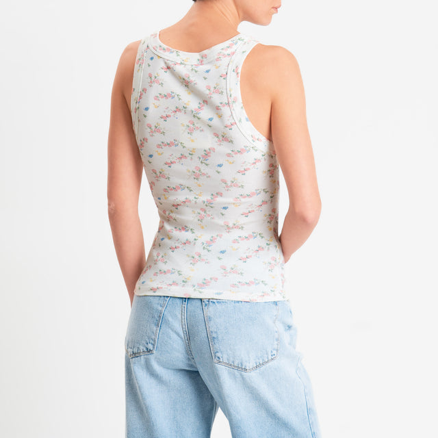 Vicolo-Top a costine fantasia provenzale - bianco/rosa