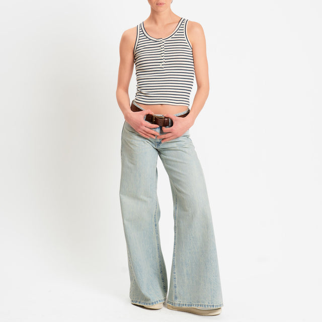 Vicolo-Top a righe con bottoni - burro/blu