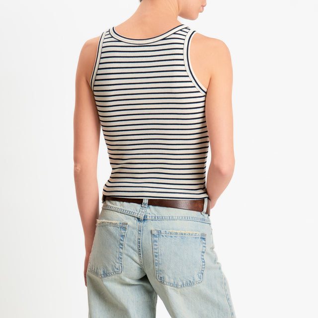 Vicolo-Top a righe con bottoni - burro/blu