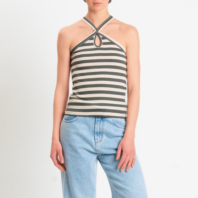 Vicolo-Top a costine scollo incrociato - burro/salvia