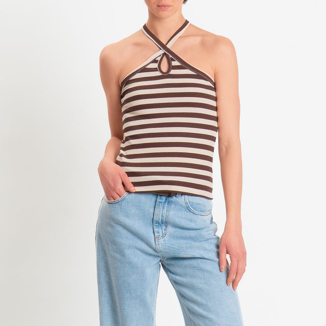 Vicolo-Top a costine scollo incrociato - burro/moro