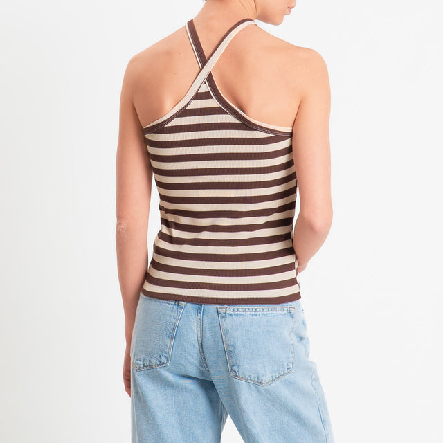 Vicolo-Top a costine scollo incrociato - burro/moro