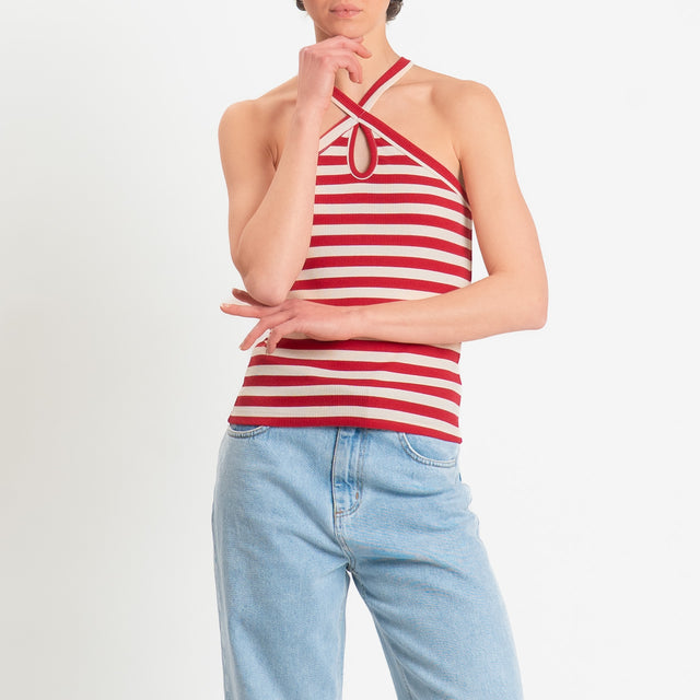 Vicolo-Top a costine scollo incrociato - burro/bordeaux