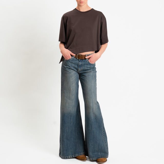 Vicolo-T-shirt girocollo asimmetrica - moro