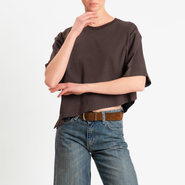 Vicolo-T-shirt girocollo asimmetrica - moro