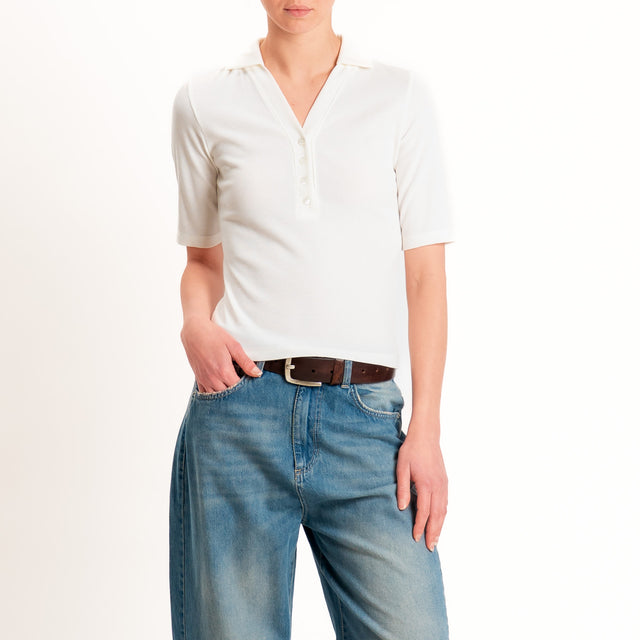 Vicolo-T-shirt a costine scollo polo - burro