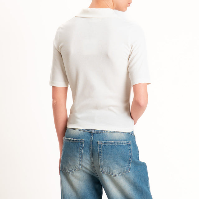 Vicolo-T-shirt a costine scollo polo - burro