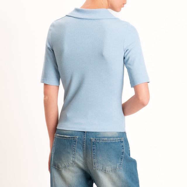 Vicolo-T-shirt a costine scollo polo - azzurro