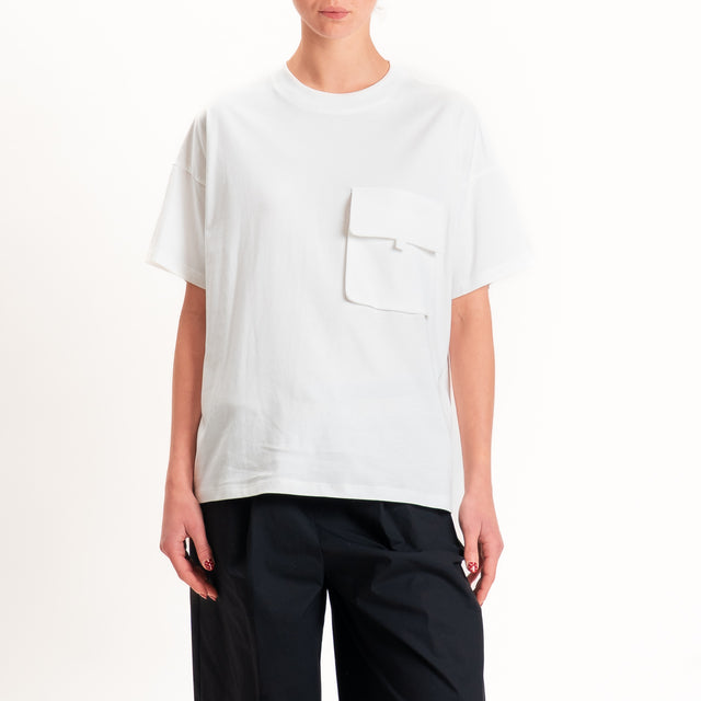 Vicolo-T-shirt girocollo con taschino - bianco