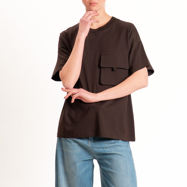 Vicolo-T-shirt girocollo con taschino - moro