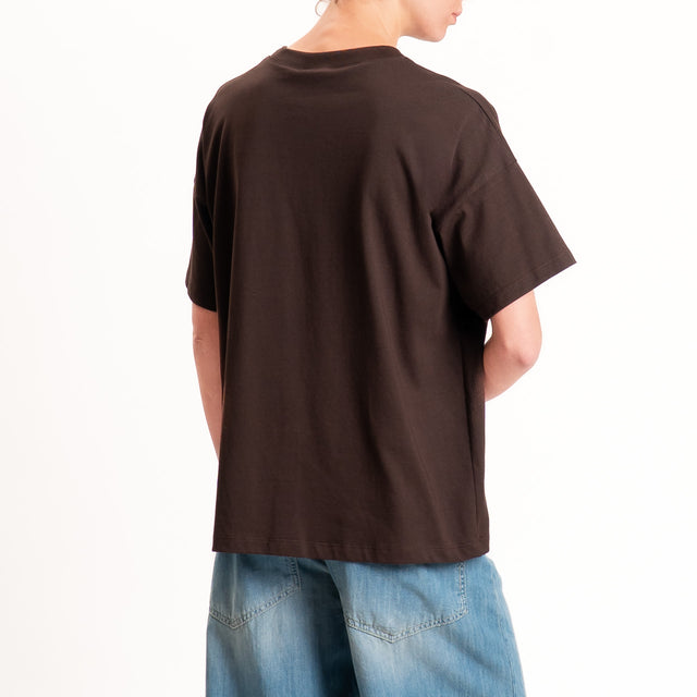 Vicolo-T-shirt girocollo con taschino - moro