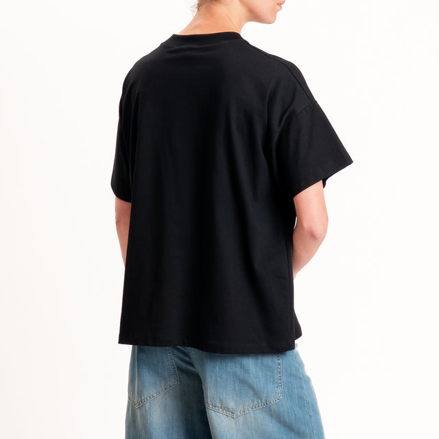 Vicolo-T-shirt girocollo con taschino - nero