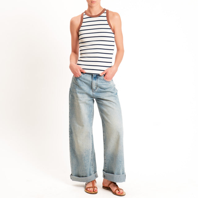 Vicolo-Top a righe a costine - biscotto/ecru/blu