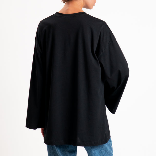 Vicolo-T-shirt oversize manica ampia - nero