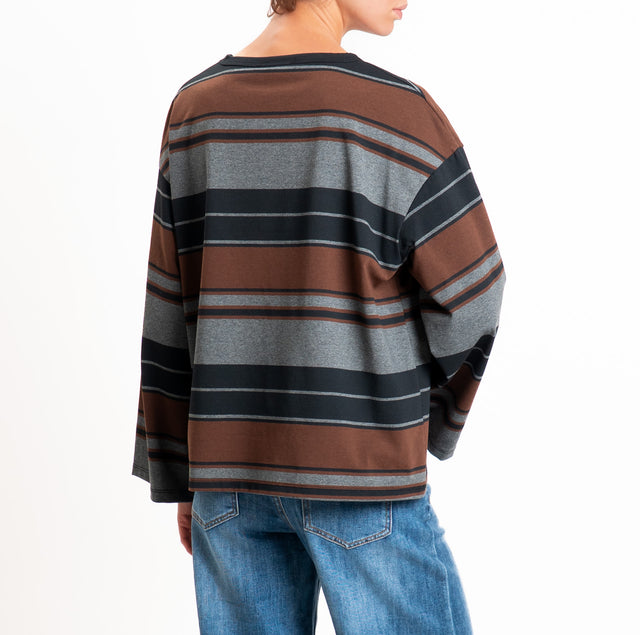 Vicolo-T-shirt scatola a righe - nero/moro