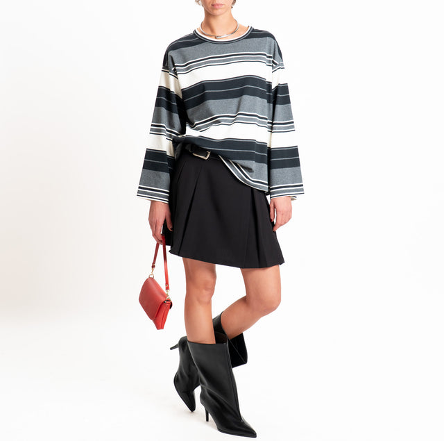 Vicolo-T-shirt scatola a righe - nero/grigio