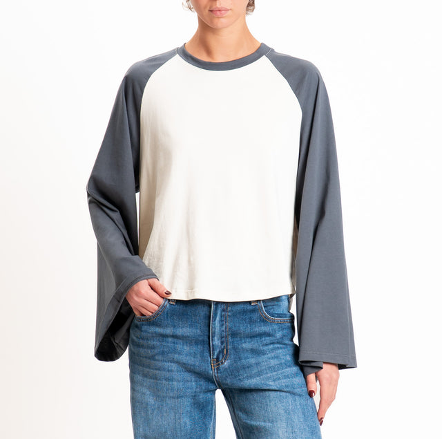 Vicolo-T-shirt bicolore - piombo/burro