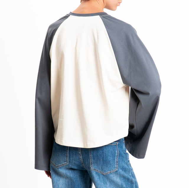 Vicolo-T-shirt bicolore - piombo/burro