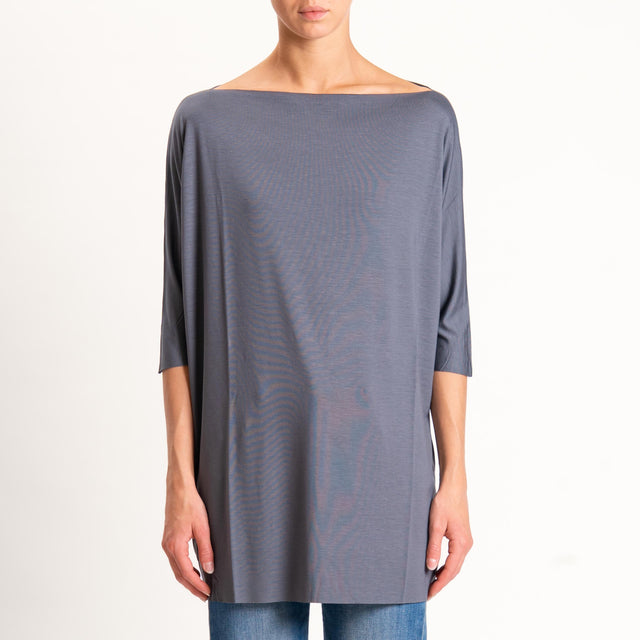 Vicolo-T-shirt over taglio vivo in jersey - piombo