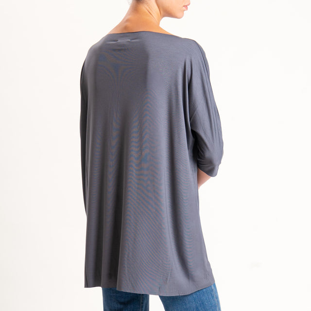 Vicolo-T-shirt over taglio vivo in jersey - piombo
