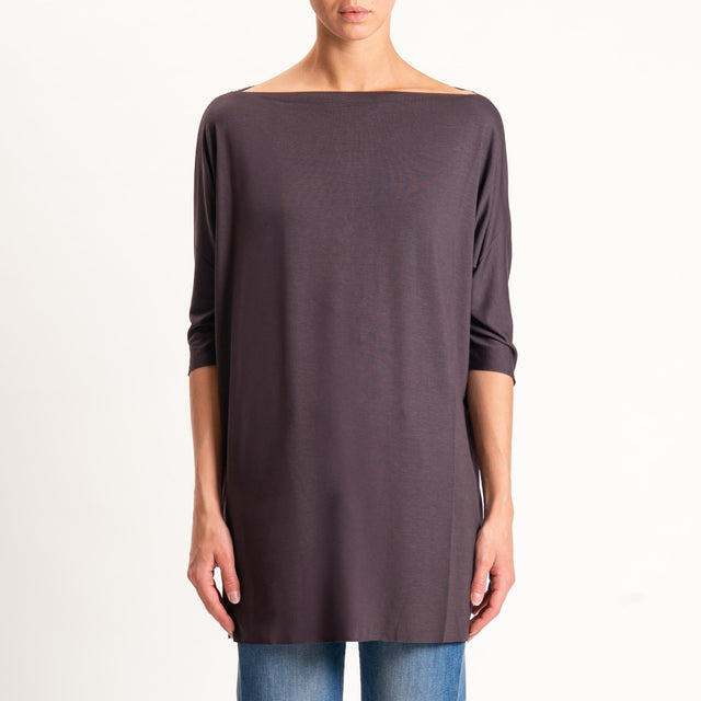 Vicolo-T-shirt over taglio vivo in jersey - moro